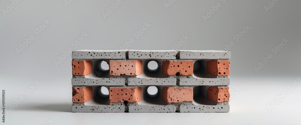 Poster perforated construction brick isolated on neutral background showcasing material texture and design 