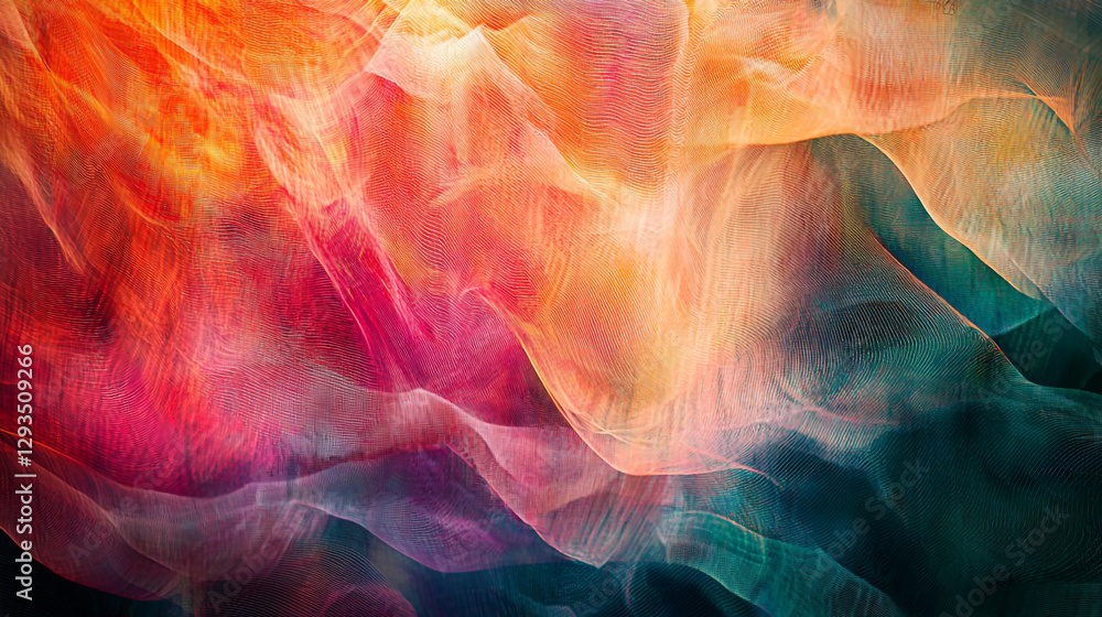 Poster abstract colorful fabric texture background design image art red pink blue wave flow soft mesh green