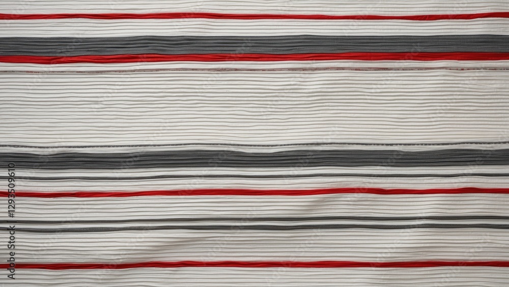 Poster textured silk fabric with horizontal red and gray stripes on a white background showcasing a unique 