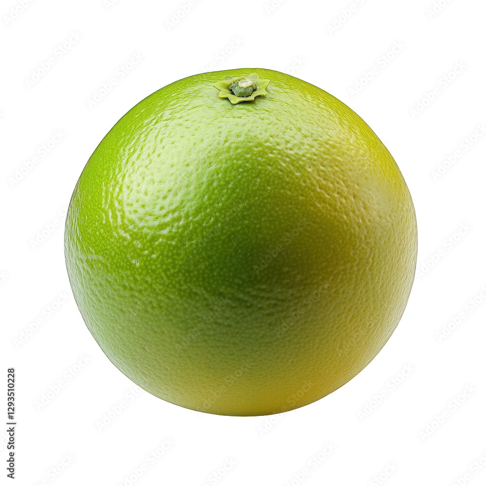 Poster single green fruit. resembling a lime or an unripe orange. set against a plain white background the 
