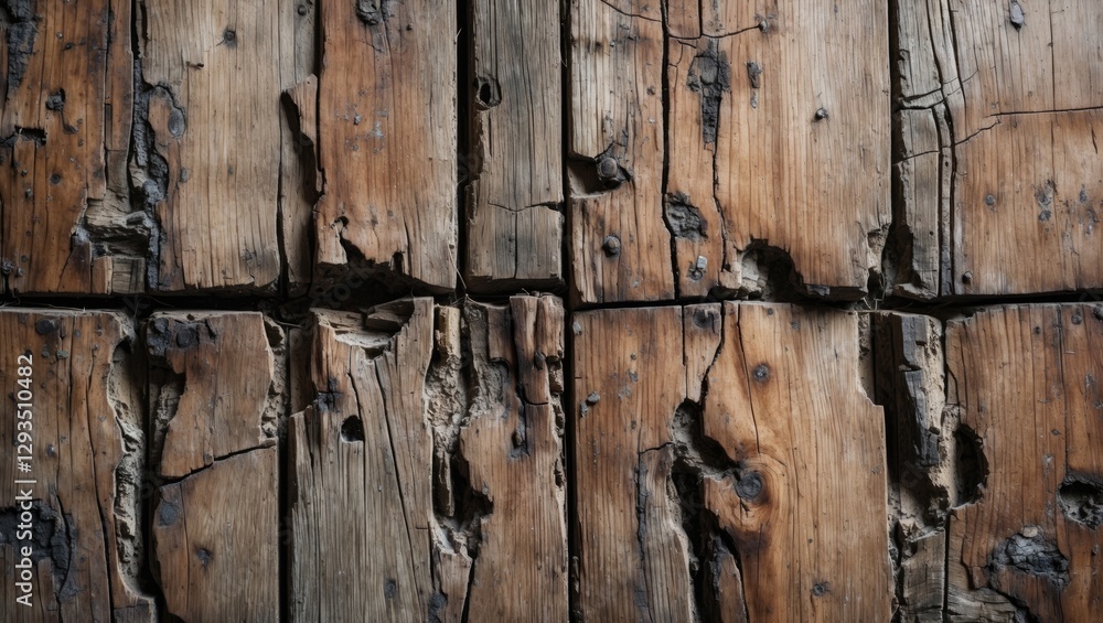 Poster textured old wooden floor background showcasing rich grain patterns and decayed cracks, ideal for ru