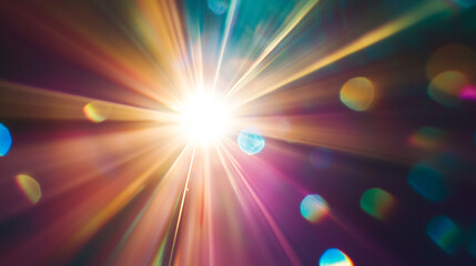 Obraz premium Bright colorful light rays burst background abstract design image sun lens glow beam flare shine