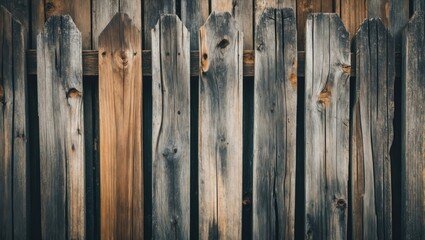 Weathered wooden fence with rustic textures and tones ideal for retro, vintage, or country-themed backgrounds and designs.