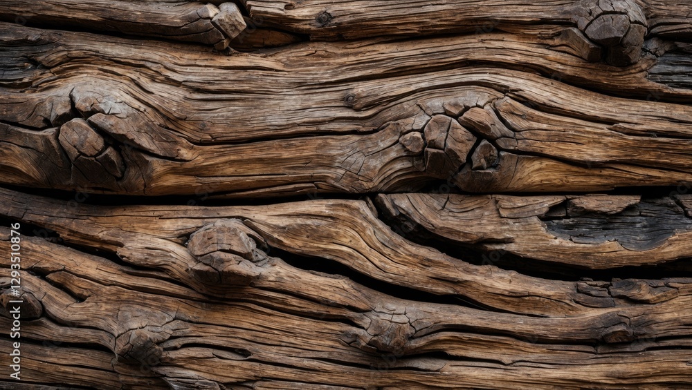 Poster weathered wood surface with deep cracks and unique knots ideal for rustic or vintage design backgrou