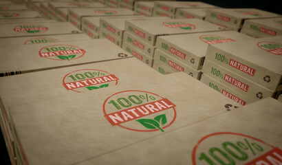 100 percent natural eco friendly box pack 3d illustration