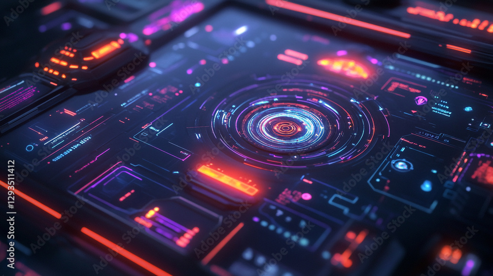 Poster abstract futuristic technology interface neon glowing digital panel display screen background ui hud
