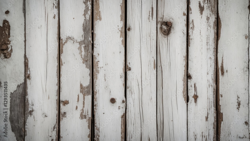Poster weathered white wood planks creating a rustic textured background for design and artistic projects. 