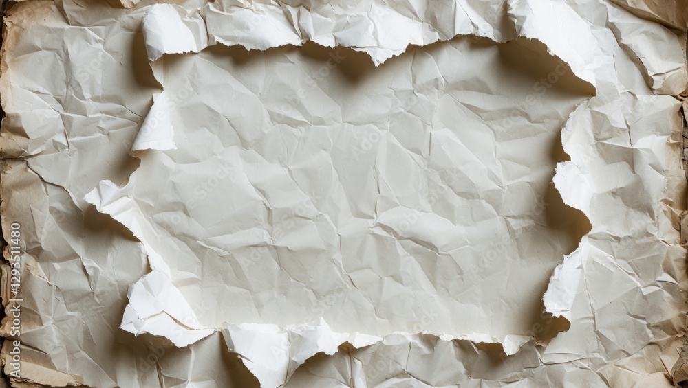 Poster torn crumpled vintage paper texture background with blank space for text or design elements in a tex