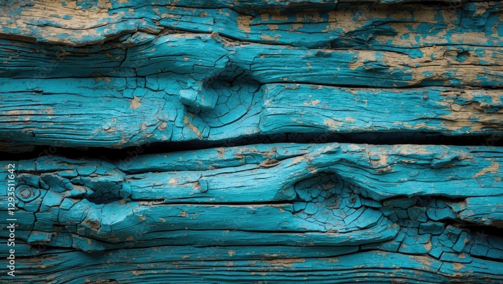 Poster weathered cyan wood texture with cracks and stains ideal for rustic design backgrounds and vintage s