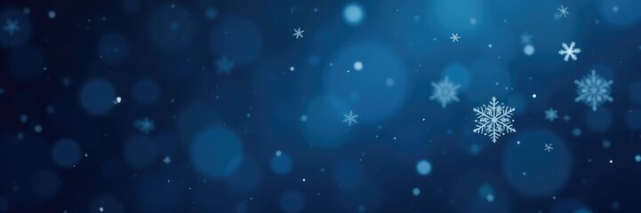 Snowflakes gently falling on a dark blue background, darkness, night sky