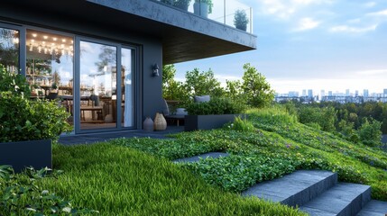 Fototapeta premium Specialized low-impact materials, revolutionizing construction with biodegradable alternatives, reducing carbon footprints in urban planning..