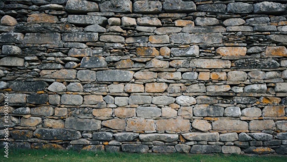 Poster textured ancient stone wall with moss and lichen providing a historic backdrop for various design or