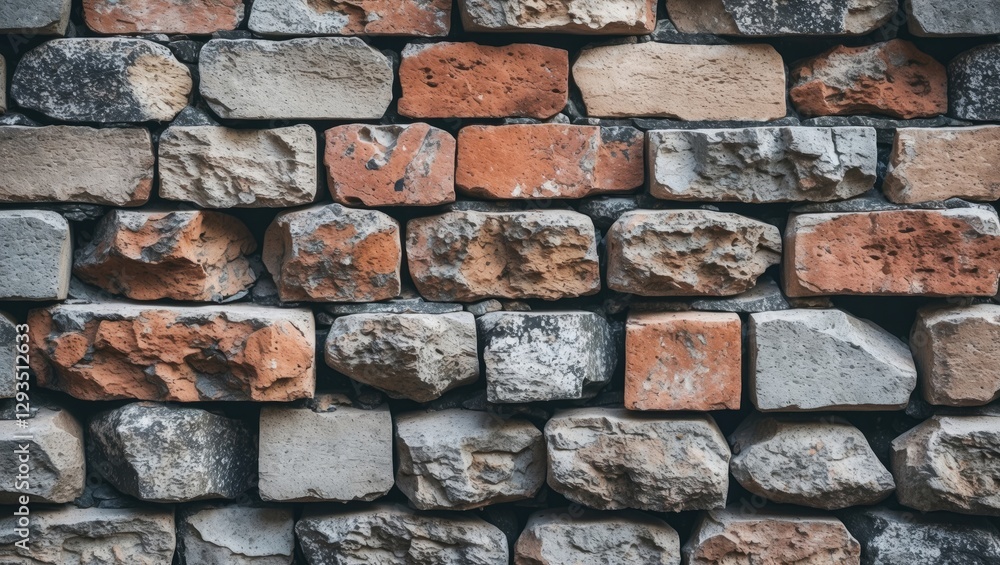 Poster stone wall texture background with rough rock blocks, ideal for retro design and copy space in archi