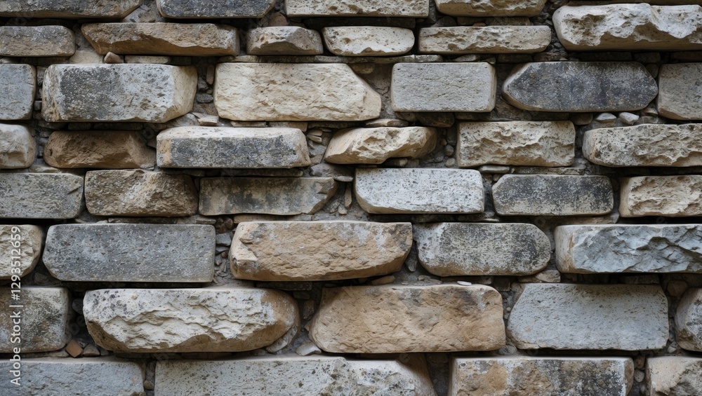 Poster textured old stone wall background with varied shapes and shades, ideal for architectural or rustic 