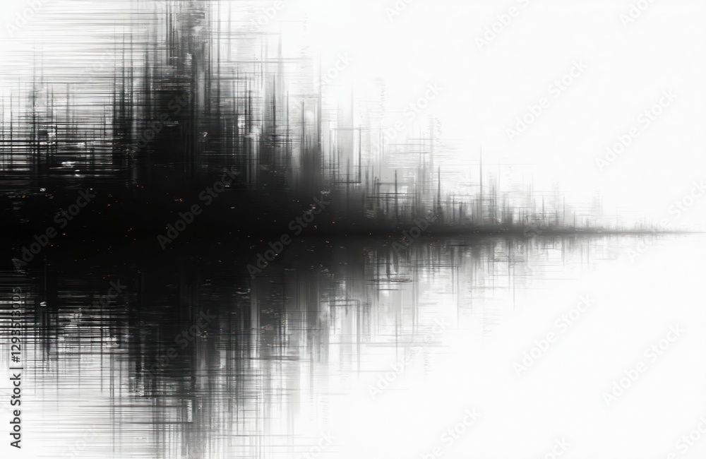Poster abstract glitch overlay with transparent background. black lines form distorted texture like dark sm
