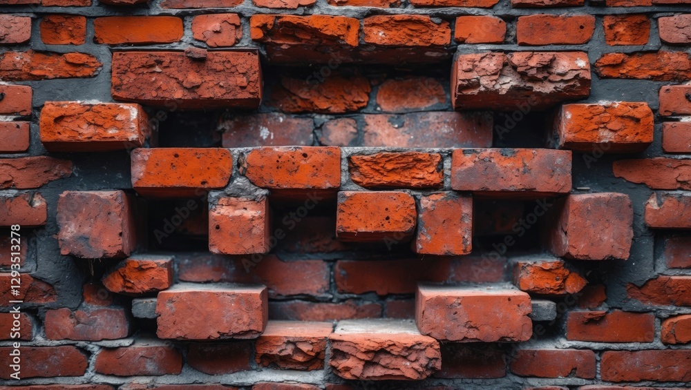 Poster geometric abstraction of aged red brick wall showcasing texture and depth in architectural elements