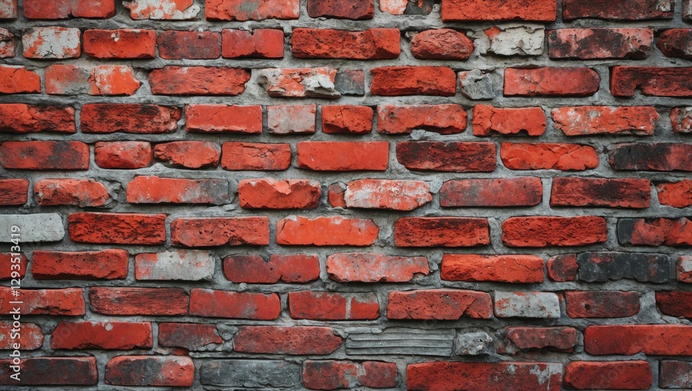 Poster textured red brick wall with varied patterns and weathered appearance suitable for backgrounds and a