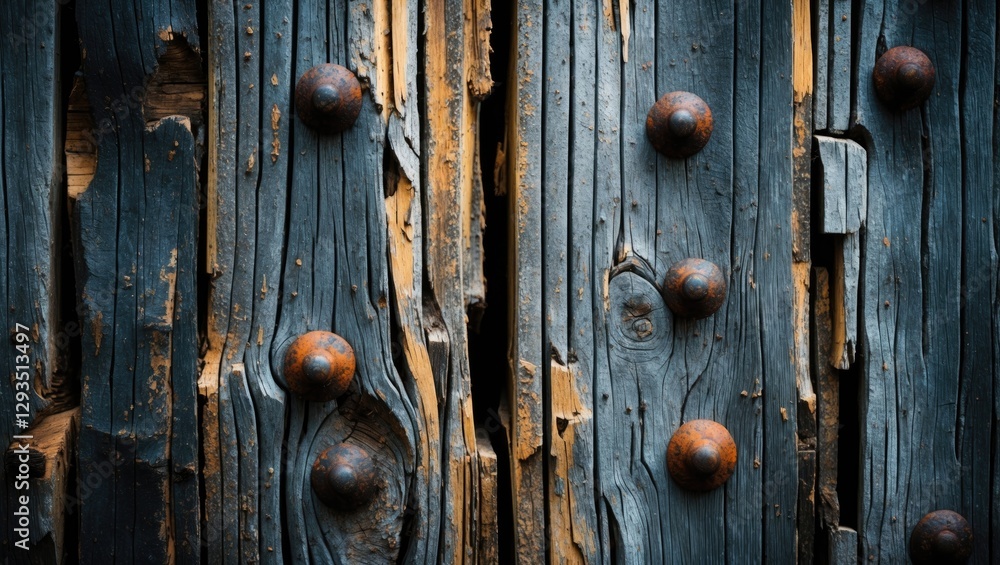 Poster rustic wooden planks with weathered texture and rusty nails creating a vintage background for design