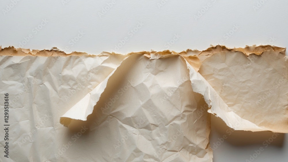 Poster torn vintage paper with rough edges displayed over a clean white background creating a textured and 