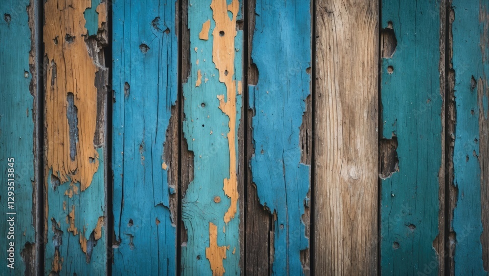 Poster weathered painted wood texture with vibrant blue and orange hues showcasing rustic charm and unique 