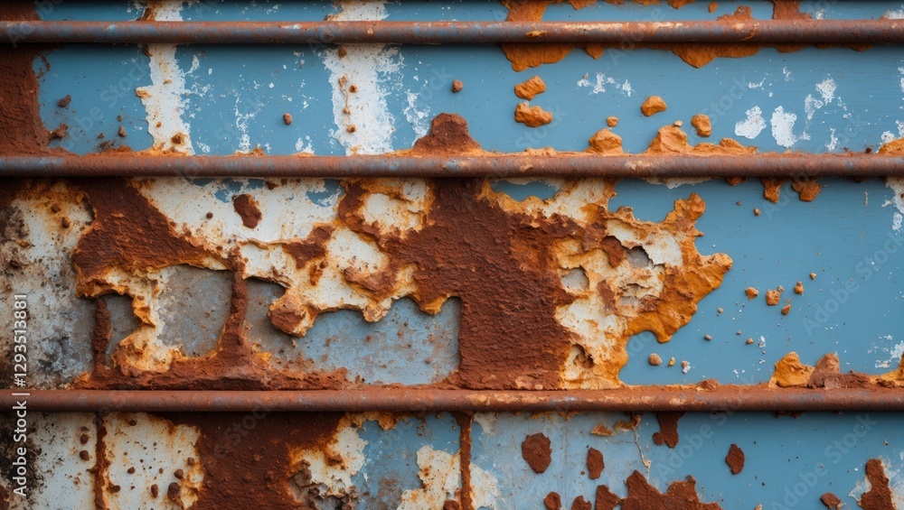 Poster rusty metal surface with peeling paint and textured layers creating an abstract industrial backgroun