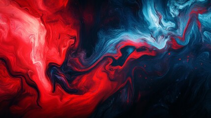 Abstract fluid art with vivid red and deep blue swirls in dynamic motion. Contemporary painting style with vibrant contrasts. Modern and creative expression concept