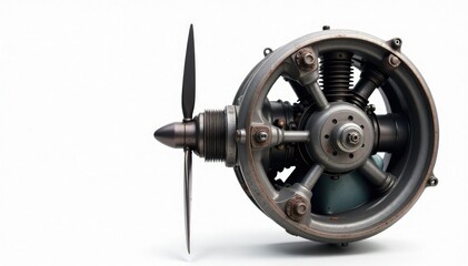 Obraz premium Vintage aircraft engine isolated on white background, metal, aviation