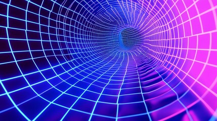 Fototapeta premium Neon Grid Tunnel Digital Art Abstract Background
