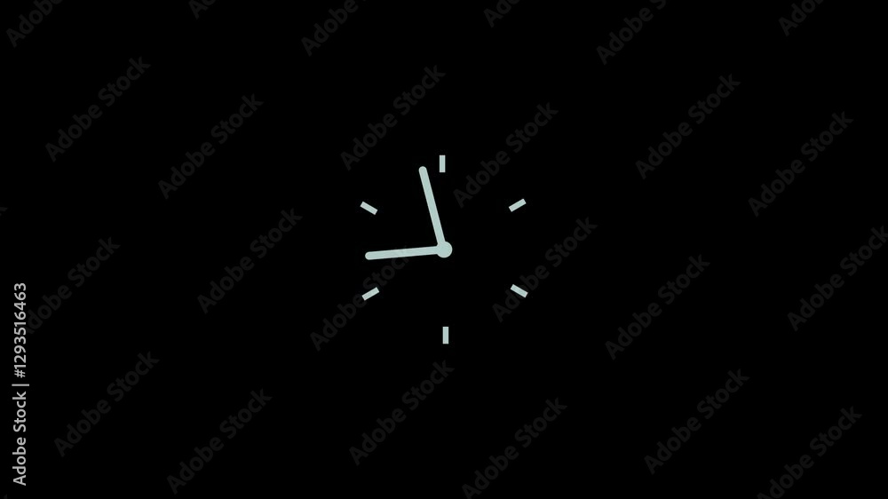 Poster white clock on black background animation time. transparent background. alpha icon clock
