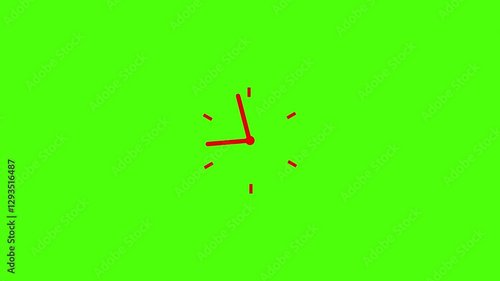 Poster clock icon animation red color on a green background.
