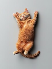 Adorable Orange Kitten Relaxing Flat on Its Back Smiling Peacefully