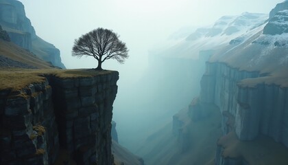 Lone Tree Isolated Serene Cliff Canyon