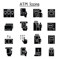 ATM icons set in thin line style