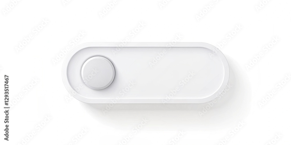 Poster a white button with a white circle on it sits on a white background. the button is small and circula