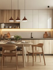 A Contemporary Kitchen Features Elegant Design and Natural Materials