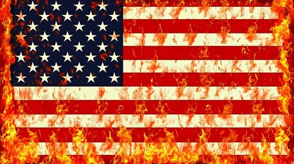 Flaming American Flag engulfed in fire