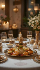 Obraz premium Elegant Dinner Table Setting with Cheese Platter