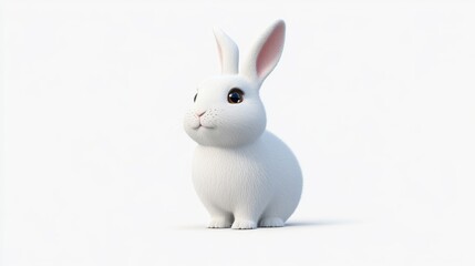 Obraz premium Cute White Rabbit With Big Eyes Sitting Against Soft White Background