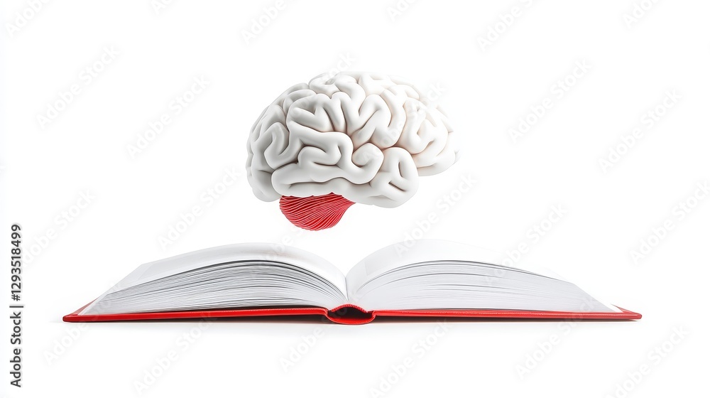 Poster creative concept of learning with brain above open book design