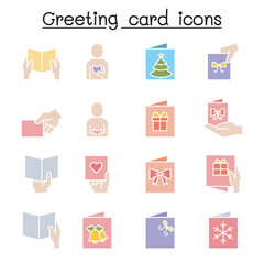 Greeting card icon set in thib line style