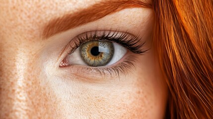 Obraz premium Freckled redhead's green eye closeup