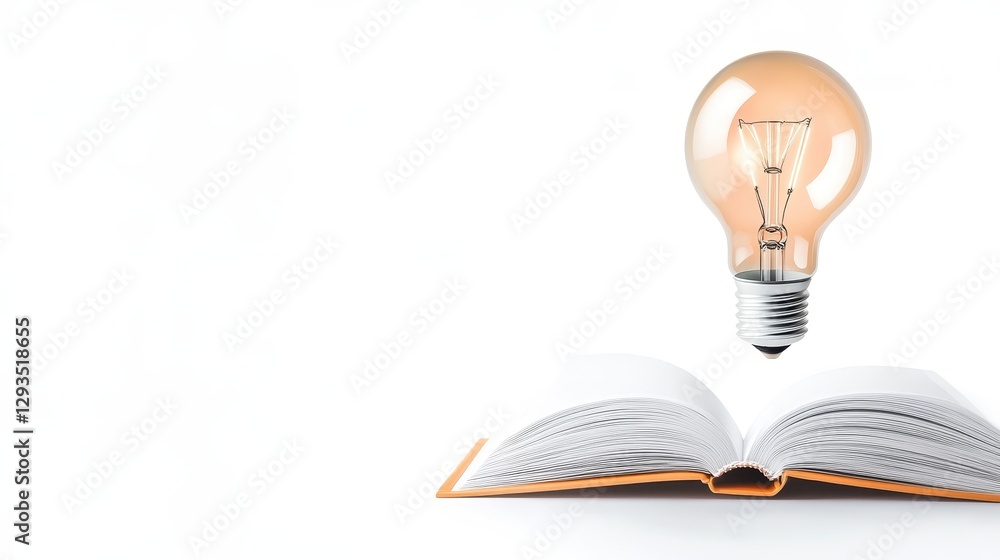Poster light bulb above open book symbolizing knowledge and learning