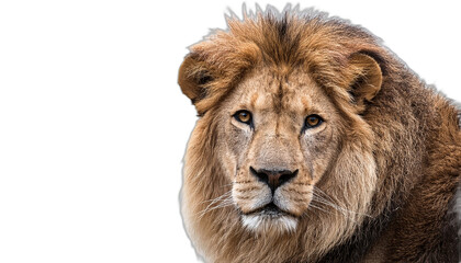 Fototapeta premium Portrait of a lion face shot isolated on white background