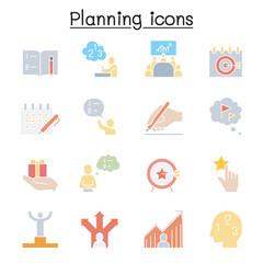 Planning, strategy, schedule icon set in thin line style