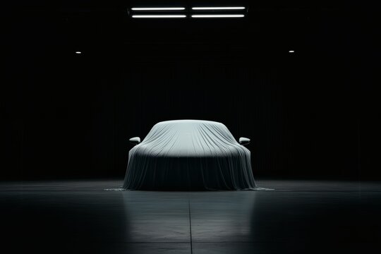Unveiling the mystery of a covered luxury car at night. Generative AI