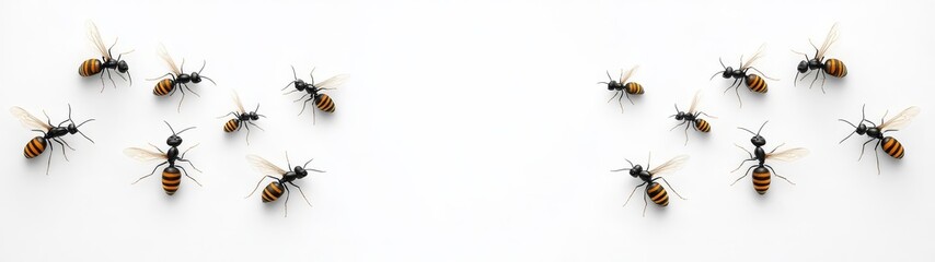 Group of Flying Insects on a White Background for Nature Themes