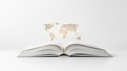 Open Book With World Map Illustration Above On White Background