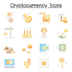 Cryptocurrency , Blockchain & ICO icon set in thin line style