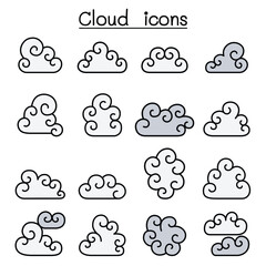 Fototapeta premium Curl Cloud icon set in thin line style