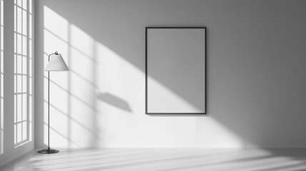 An empty room with a wooden floor, a framed picture on the wall, Elegant Living Room Interior Design With Floor Lamp And Sofa